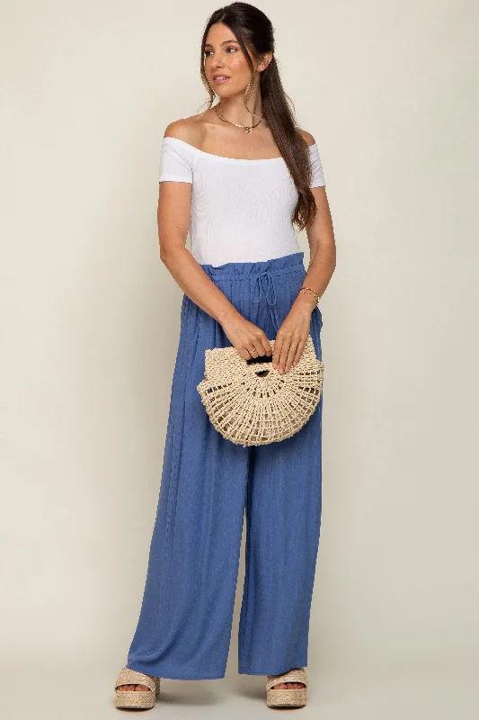 Blue Wide Leg Maternity Pants