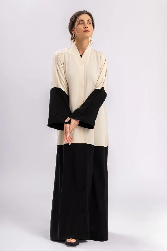 Beige Black Open Abaya