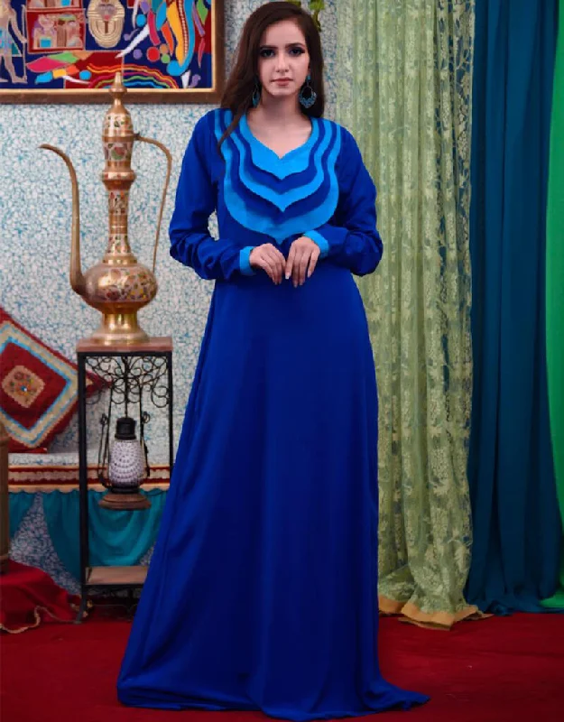 Modern Blue Crepe Handmande Plain Dubai Style Kaftan