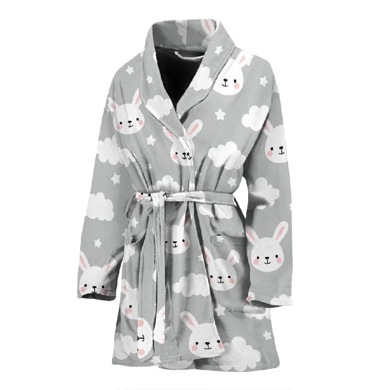 Cloud Bunny Rabbit Pattern Print Women Long Robe