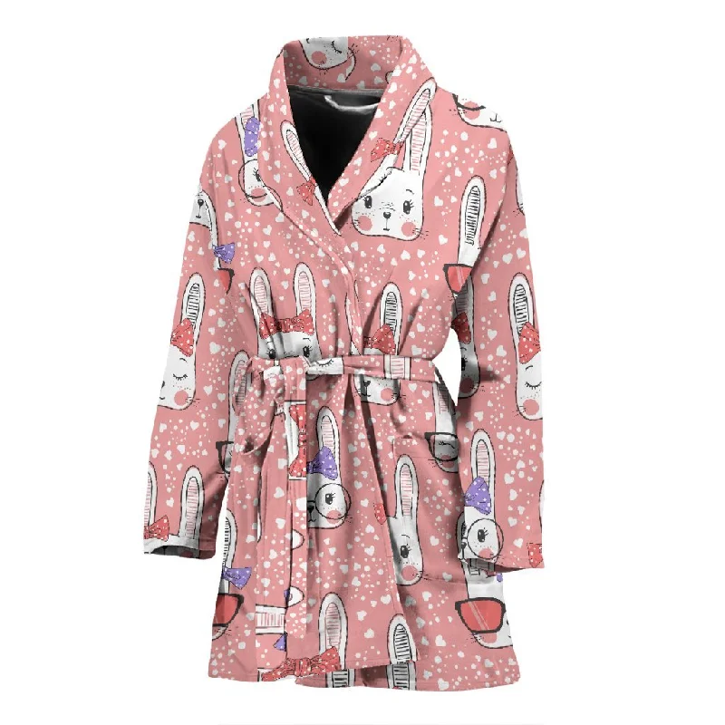 Cute Bunny Rabbit Pattern Print Women Long Robe