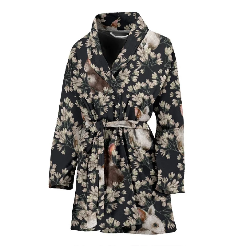 Floral Bunny Rabbit Pattern Print Women Long Robe