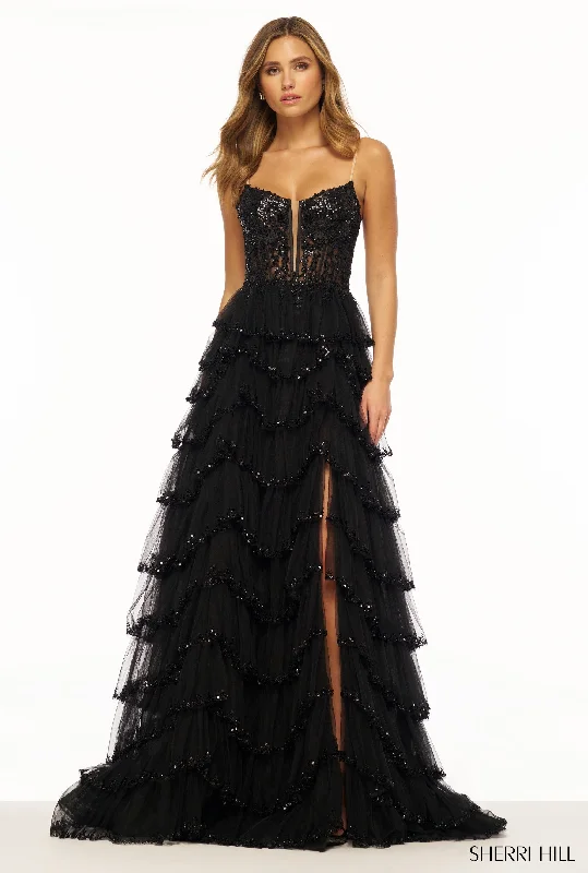 Sherri Hill 56193 Scoop Neckline A-Line Tulle Lace Beaded Evening Gown