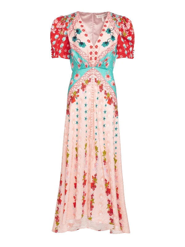 Lea Long Dress in Blush Lupins print